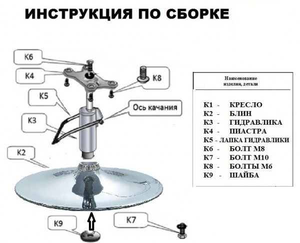 Кресло парикмахерское Мурат P,  экокожа черная схема